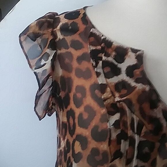 Express Blouse Top Y2K Frilly Flutter Leopard Cheetah Feminine Chiffon S… - Picture 6 of 13
